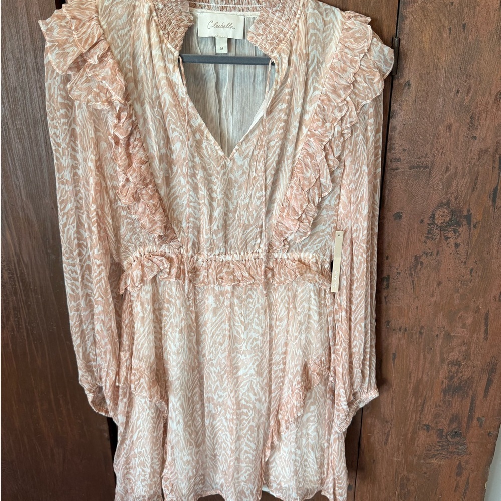 Cleobella Women's Pink and Cream Ruffle Mini Dress